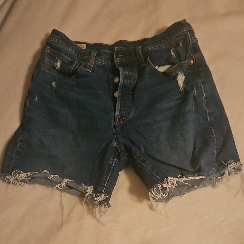 Levi's Dark Blue Distressed Jean Shorts